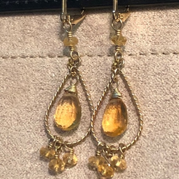 Sophia & Chloe Small Gold/Citrine Teardrop Earrings - Picture 4 of 5